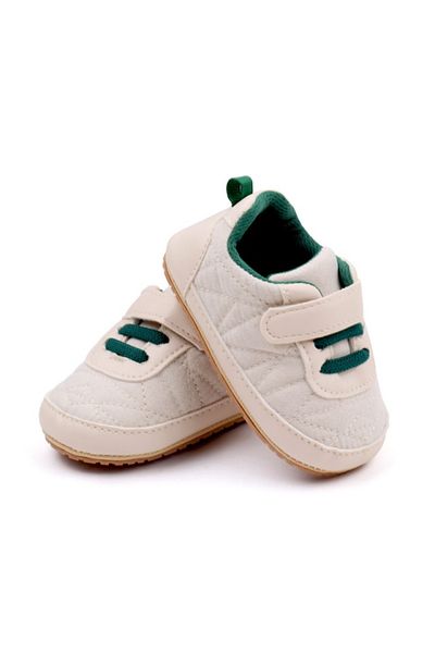 Superbaby Pantofiori crem cu sireturi verzi pentru baietei