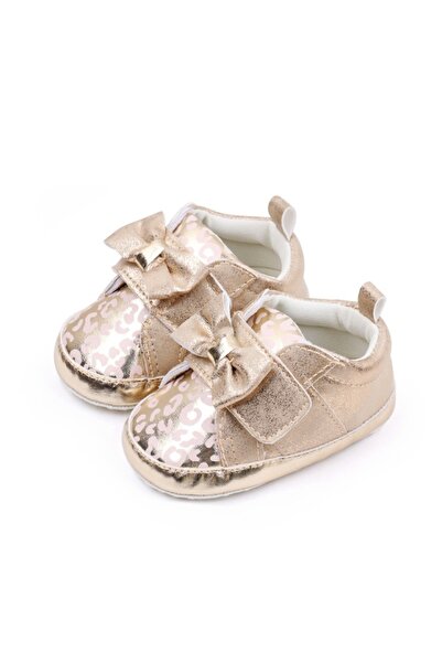 Superbaby Pantofiori aurii cu imprimeu si fundita