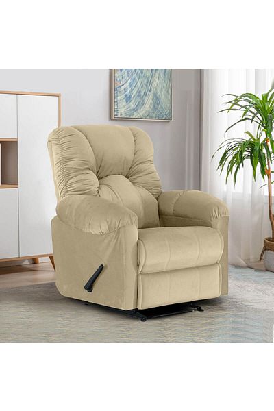 American Polo | Velvet Rocking & Rotating Recliner Chair - Light Beige -92×78x103