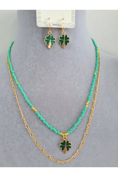 İPAR AKSESUAR Sand Beaded Chain Double Necklace & Earrings Set