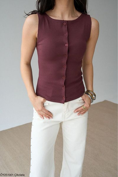 Lupies Women's Chocolate Buttoned Knitted Vest