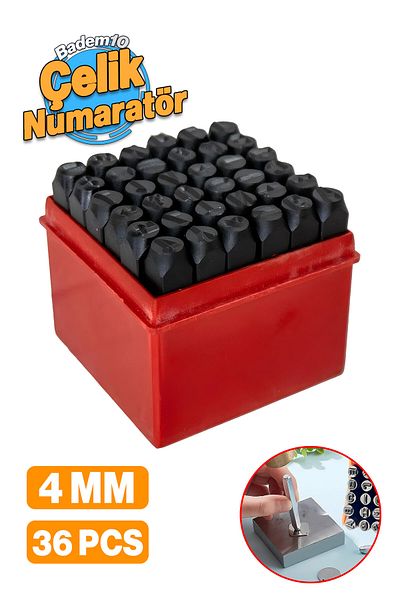 Badem10 Steel 4 mm Numerator 36 Pieces Letter Number Nib Set Stamping Kit Metal Engraving