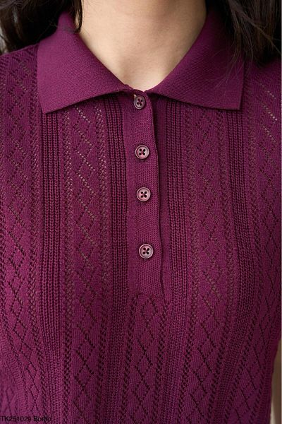 Litesa Women's Polo Neck Openwork Short Sleeve Viscose Knitwear Sweater