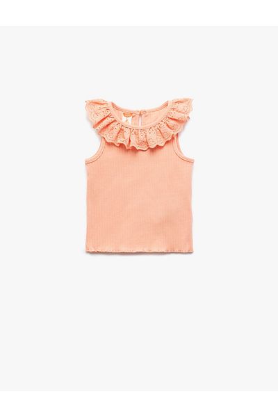 Koton Cotton Embroidered Ruffled Crew Neck Sleeveless Undershirt 5Smg30001Ak