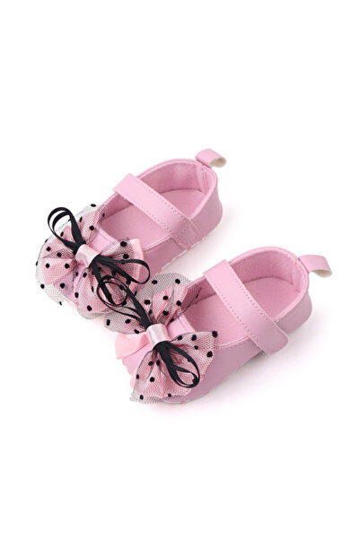 HANNA Pentru bebelusi Pantofiori roz cu fundita neagra din tulle