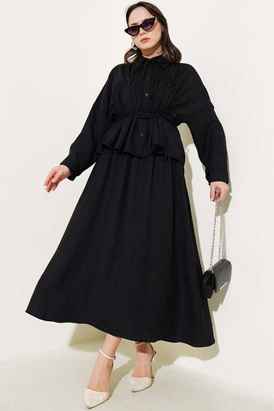 VOLT CLOTHİNG Kadın Önü Büzgülü Etekli Bluz İkili Takım