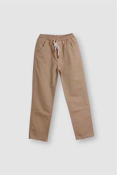 Motebarn Wear Boy's Elastic Waist Woven Trousers Cream