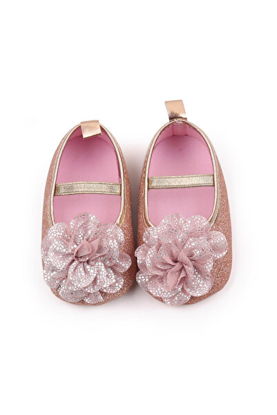 Superbaby Pantofiori aurii cu floricica roz pudra