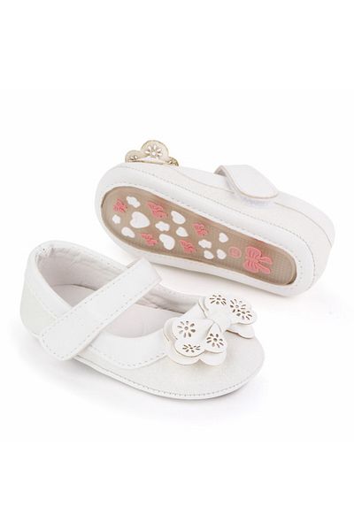 Superbaby Pantofiori albi cu sclipici si fundita