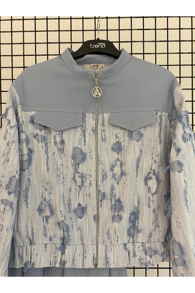 Armine TREND Ripped Pattern Pocket Detail New Style Denim Skirt and Jacket Top and Bottom Set