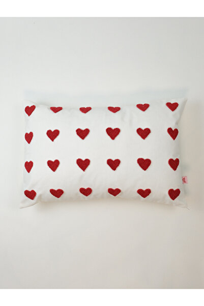 Galia Tasarım Mini Hearts - Rectangular Punch Throw Pillow Cover - Red
