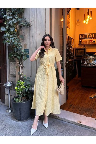 Ekim Store Lace-Up Waist Scalloped Long Dress
