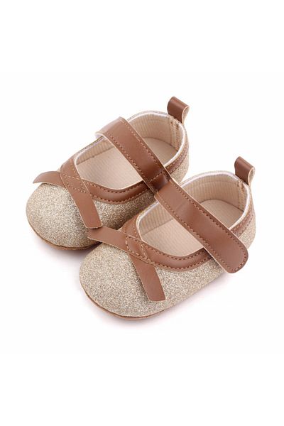 Superbaby Pantofiori aurii cu fundita maro