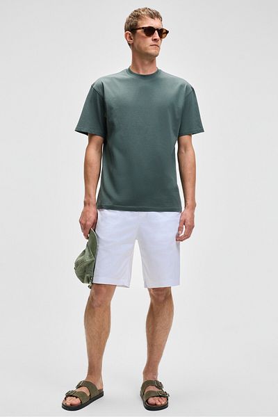 GRIMELANGE Feon Men's Oversize Wide Cut 100% Organic Cotton Thick Textured Round Neck Dark Green T-Shirt
