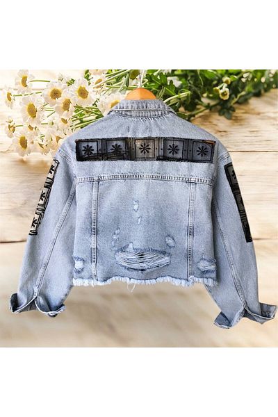 LOKADI Jachetă de damă din denim cu detaliu din tul