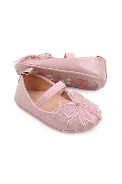 Superbaby Powder pink shoes with lace bow