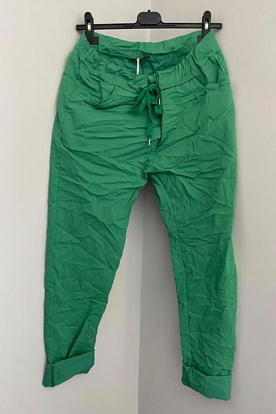 AYASOFYA OTANTIK Women's Italian Dark Green Tie Waist Lycra Skinny Leg Trousers