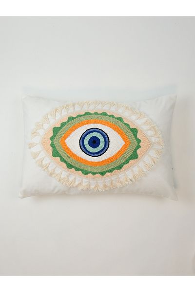 Galia Tasarım Solar Vision - Tasseled Punch Throw Pillow Cover with Eye Figure