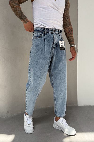 MADZEYMODA Ballon Fit Ανδρικό Snow Wash Boyfriend Mold Μπλε τζιν παντελόνι KE-802