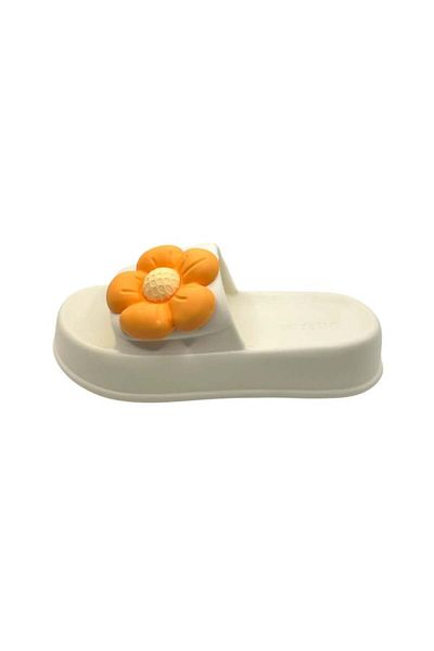 TECOS Women's Slippers, ®, Size 35-36, White With 3D Flower Print, Non-Slip Sole, 23 Centimeters