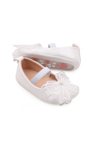 Superbaby Pantofiori albi cu fundita dantelata