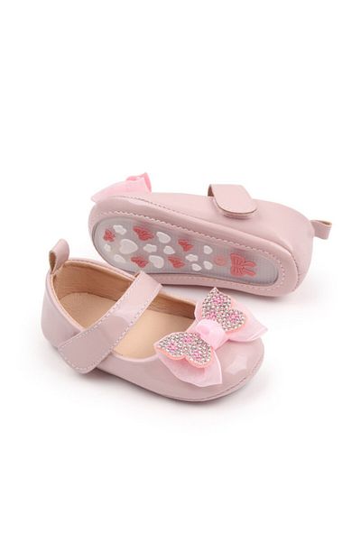 Superbaby Pink patent leather shoes with rhinestones and bow