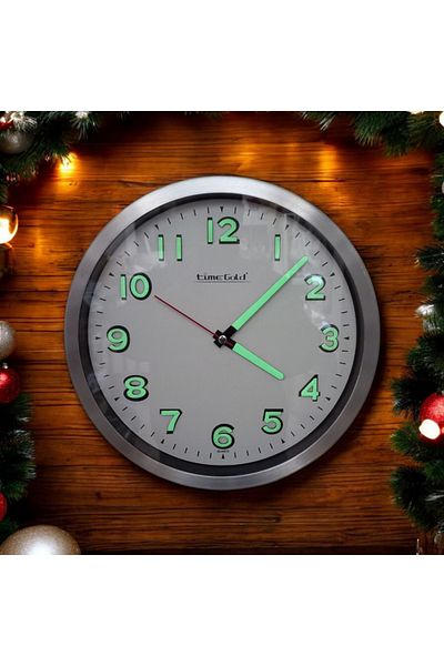 Time Gold Phosphorescent 3D Embossed Numeral Metal Framed Wall Clock Diameter 30 cm