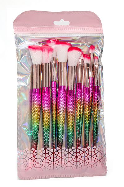 Roesıa Rose Cosmetics 10-Piece Fish Model Makeup Brush Set with Rose Bag