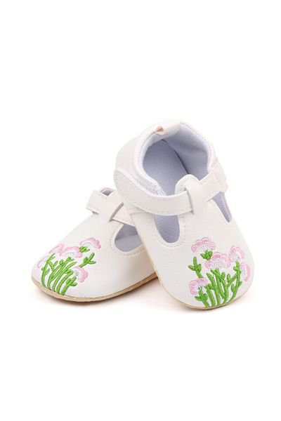 Superbaby Pantofiori albi cu broderie florala