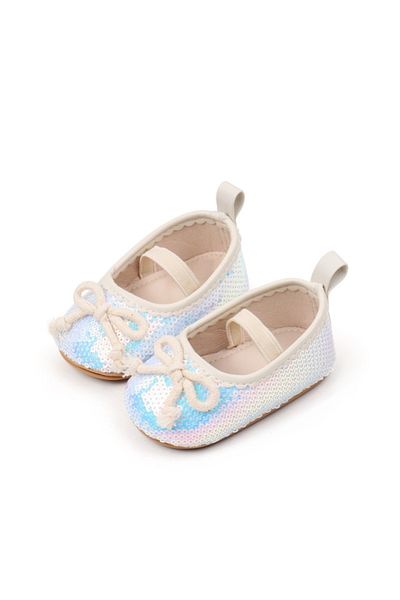 Superbaby Pantofiori albi cu paiete si fundita
