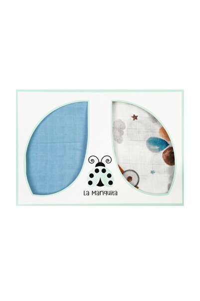 Müslin Bebek Örtü Seti %100 Pamuk Car&Blue (70X85 CM 2'Lİ KUTU)