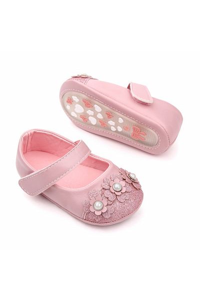 Superbaby Pink shoes with glitter and poppies