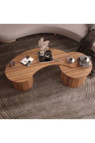 klubeconcept BohoForm Ceviz Orta Sehpa Takımı 2’li Organik Formlu Modern Tasarım