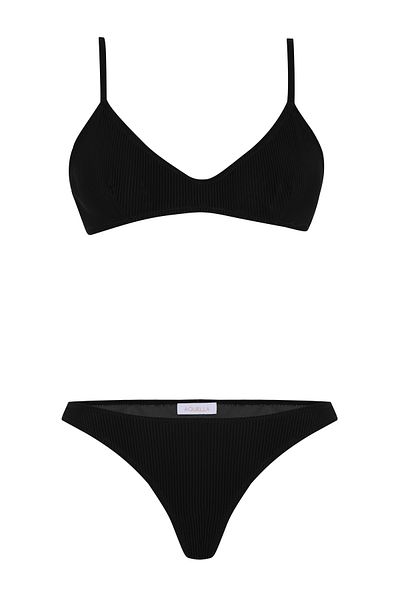 AQUELLA Stripe Textured Black Pencil Bikini Suit