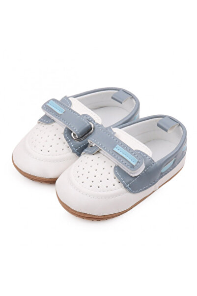 Superbaby Λευκά και μπλε μοκασίνια παπούτσια για μωρά για τα πρώτα τους βήματα