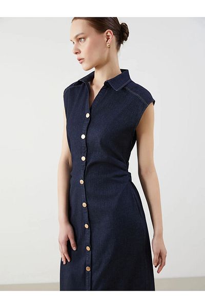 LC Waikiki Τζιν φόρεμα LCW Comfort Indigo πουκάμισο με γιακά