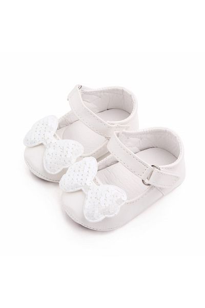 Superbaby Pantofiori albi din lac cu fundita cu paiete