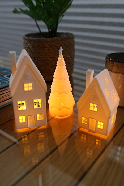 loftico Çamlı Ev Seti - Kış Evleri Tealight Mumluk - 1 Tane Tealight Mum Hedi...