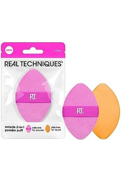 Real Techniques Miracle 2-in-1 Powder Puff – Dual-sided Makeup Blending Puff With Reversible Elastic Band