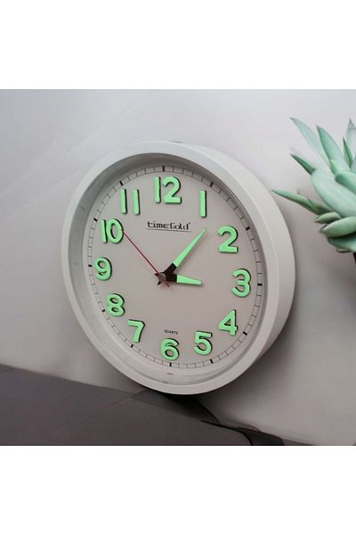 Time Gold Phosphorescent 3D Relief Numeral Mini Small Clock Wall Clock Diameter 22 cm White