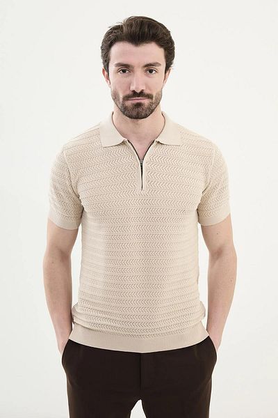 Mcr Ανδρικό πλεκτό μπλουζάκι με μοτίβο Slim Fit με φερμουάρ Polo Neck 11536