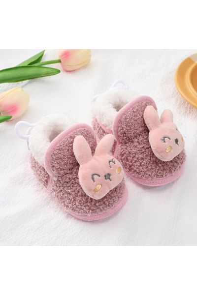 Superbaby Botosei bebelusi roz, cu design iepuras si material pufos
