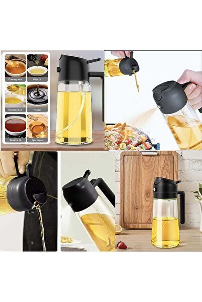 PUFO Splash glass oil and vinegar container with sprayer, 420 ml, black