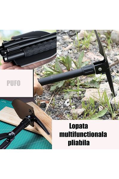 PUFO Army multifunctional folding shovel for camping, fishing, 40 cm, black