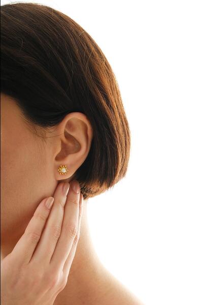 Sümer Telkari İncili Güneş Altın Kaplama Mini Gümüş Küpe 7364