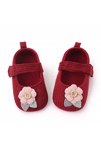 Superbaby Бордови обувки с апликация от розови цветя