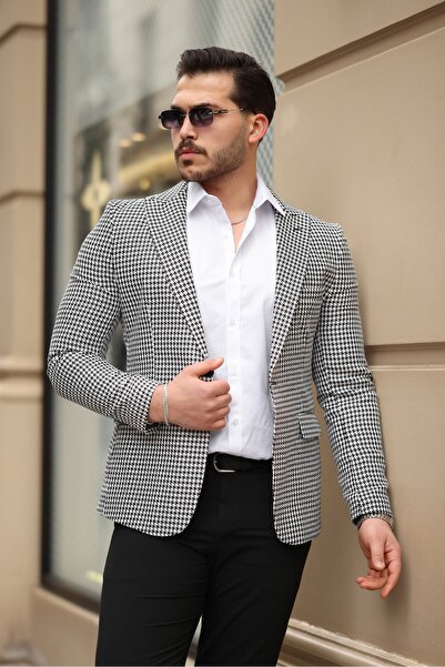 Twenhil Beyaz Dar Kesim Slim Fit Ceket