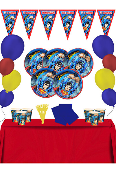 Superman Süperman 8 Kişilik Doğum Günü Parti Malzemeleri Süsleri Seti