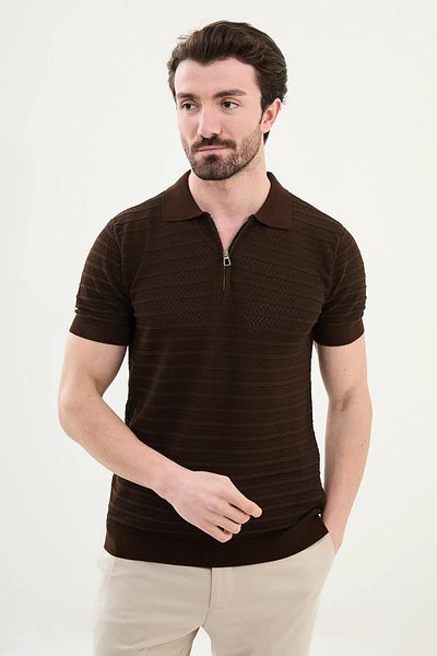 Mcr Мъжка трикотажна тениска с прилепнала кройка и цип, 11536