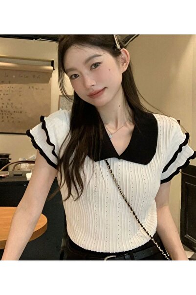 Tilvess Giyim تي شيرت بياقة الطفل وأكمام مكشكشة